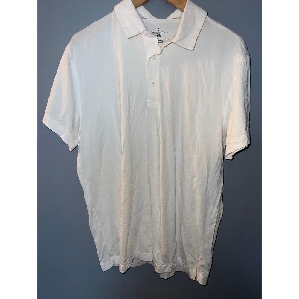 Fabletics Mens White Short Sleeve Polo Shirt Cotton Modal Stretch Size M